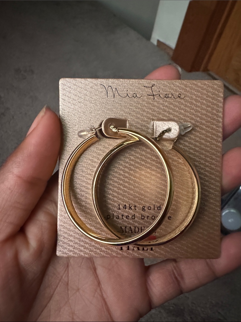 Mia Fiore 14K Gold Plated Bronze Large Round Hoop Earrings Made in Italy